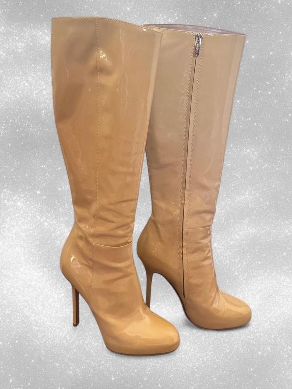 Sergio Rossi Patent Over-the-Knee Boots in Nude Beige